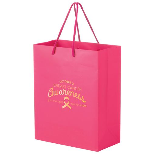 Custom Printed Breast Cancer Awareness Pink Matte Laminated Euro Tote Bag (8"x4"x10") - Foil Stamp - 2ML8410BCA-FS